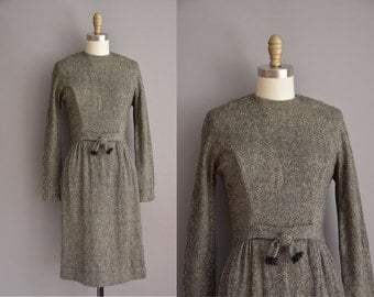 50s Gay Gibson gray and black wool vintage wiggle dress / vintage 1950s dress