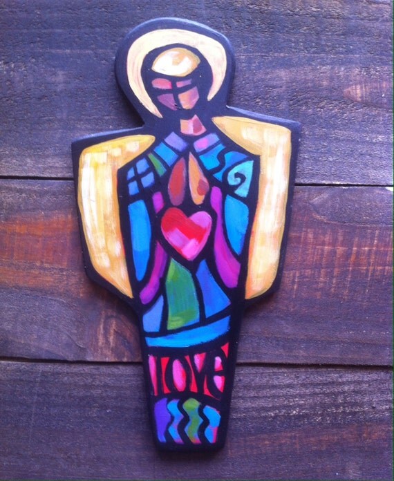 Guardian Heart Angel - To Guard Your Heart - Handpainted Bright Bold Painterly Style