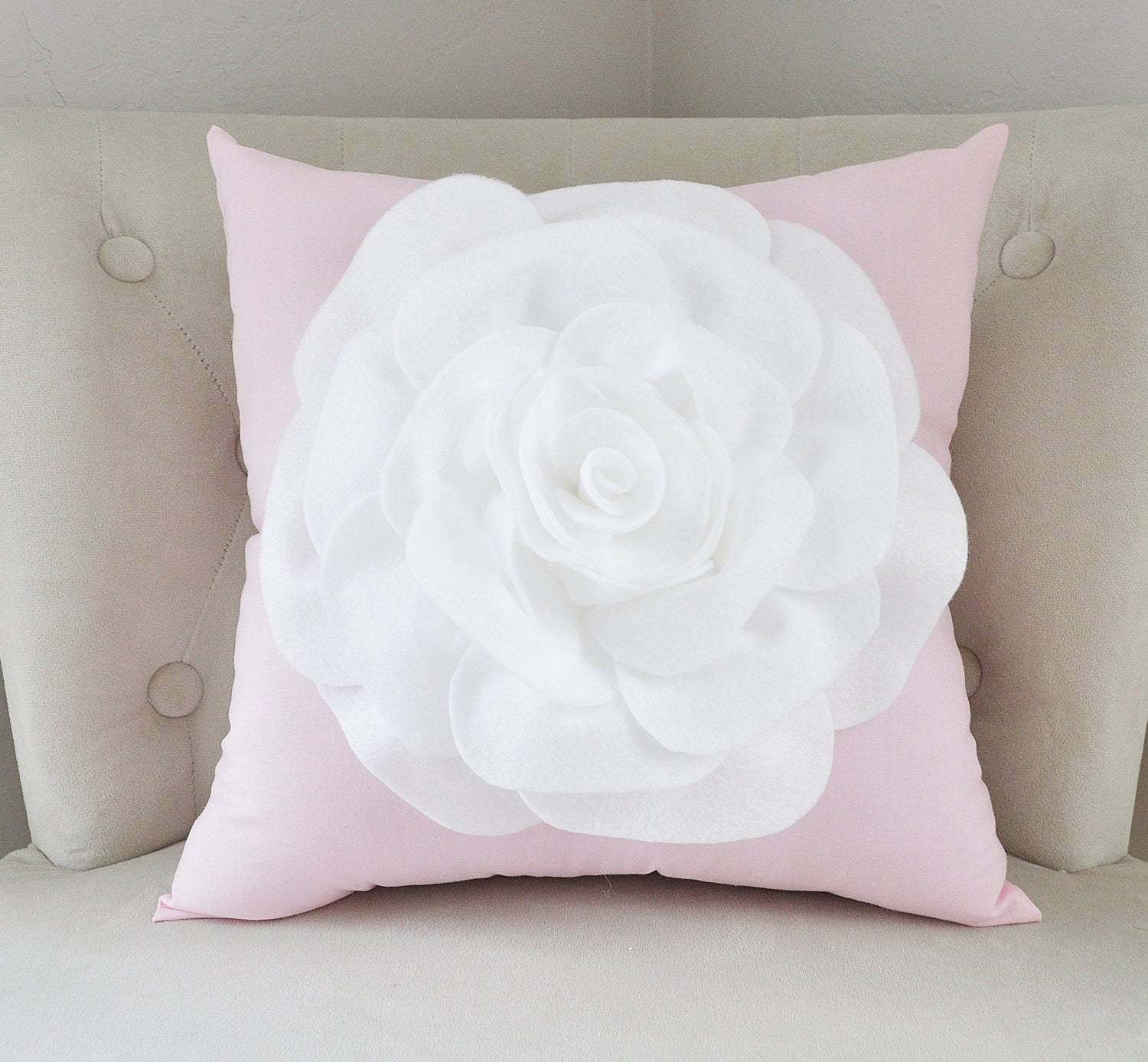 Throw Pillow White Rose on Light Pink Pillow 16x16 Botanical
