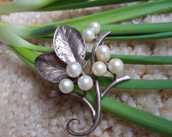 Ming's Sterling Silver Brooch, Vintage Ming's Honolulu Brooch, Pearl Brooch