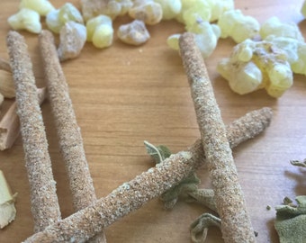 Temple Blend Incense - Cedar, Sage and Frankincense - All Natural Hand Rolled Incense Sticks - Bag of 6 or 12