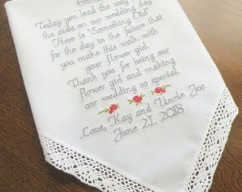 Flower Girl Handkerchief Lace Hanky for your Flowergirl Keepsake Hankie By Canyon Embroidery
