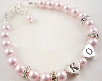 Flower Girl Bracelet with initials & Rhinestone Bling