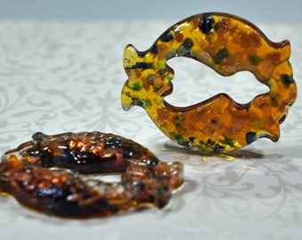 Double fish glass pendant: 2 COLORS - top hole, 50mm, #760
