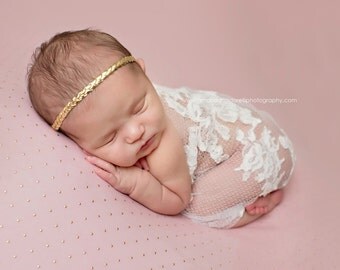 Baby Headband, Gold Newborn Headband, Baby Girl Photo Prop, Dainty Gold Headband, RTS, Baby Props, Newborn Props, Braided Headband, Leather