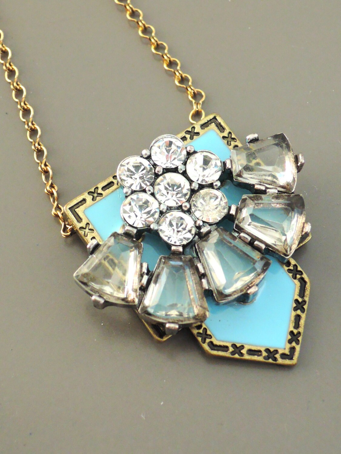 Art Deco Necklace Crystal Necklace by chloesvintagejewelry