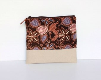 Fold Over Clutch, Foldover Clutch, Brown Indonesian Handpainted Batik, Nautical Botanical Theme, Evening Clutch, Linen Cotton Folded Handbag