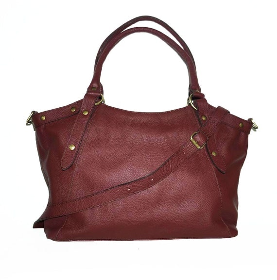 Cherry Red Leather Bag Handbag Tote // Shoulder Cross Body Bag