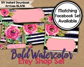 Watercolor Etsy Banner Set - Etsy Shop Banner - DIY Etsy Banner - Etsy Cover Image - Watercolor Banner - Watercolour Shop Banner Set