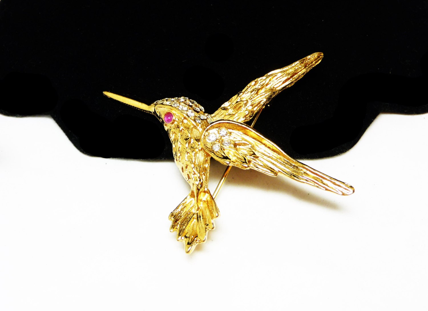 Gold Plated Hummingbird Brooch 14K GF Bird Pin with