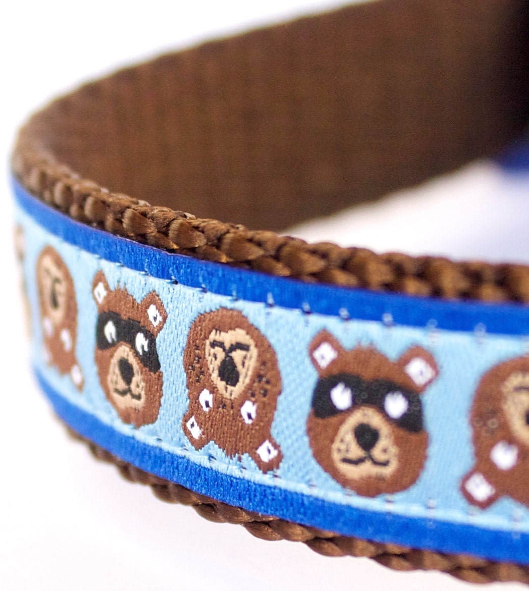 Brown Bear Dog Collar Adjustable Ribbon Pet Collar Blue