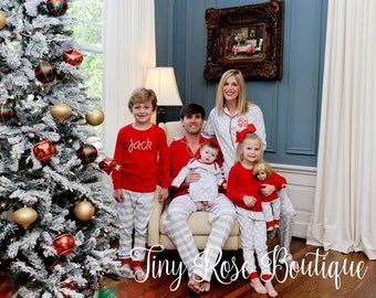 Adult Christmas Pajamas, Personalized Matching Holiday PJs - PRE ORDER 3- Monogram Included