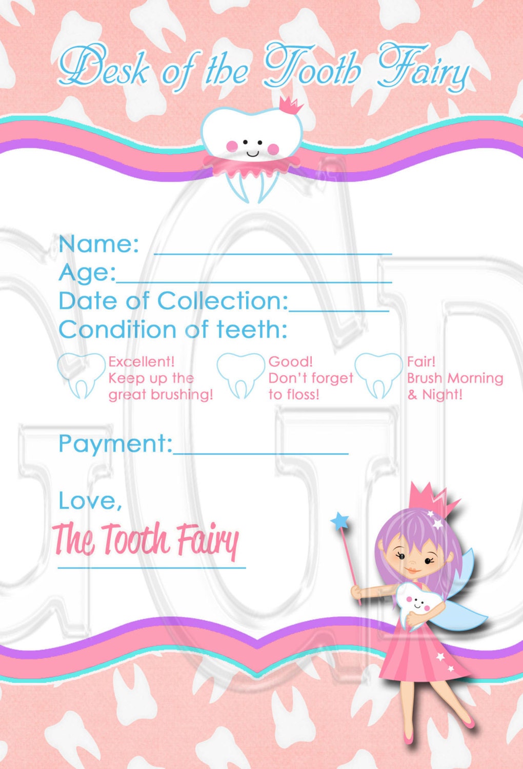 tooth fairy receipt free