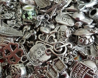 Silver Charm Mix, Charm and Bead Mix, 50 Charms, Mixed, Silver Tone, UK Seller, random mix, bargain price while stocks last