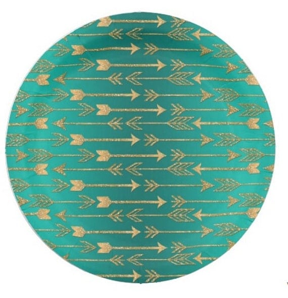 8 GOLD ARROWS Paper Plates / Dark Teal Green Glitter Golden Arrow ... 8 GOLD ARROWS Paper Plates / Dark Teal Green Glitter Golden Arrow ...