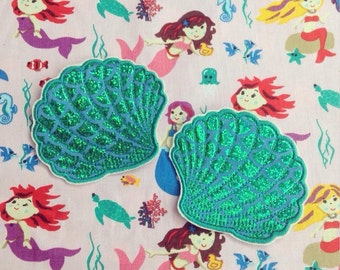 mermaid clam shell sew on or iron on patch