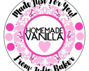 homemade vanilla stickers, gift stickers, heart gift stickers, pink homemade sticker labels, available in 3 sizes
