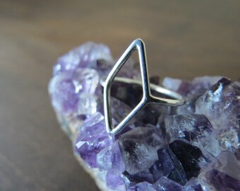 Diamond Ring // Sterling Silver Ring, Geometric Ring, Minimalist Ring, geometric diamond, open diamond ring, unique midi ring, gift for her