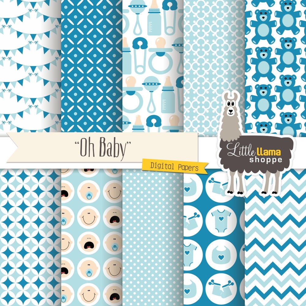 Baby Boy Digital Paper Pack Blue Baby Scrapbook Paper Baby