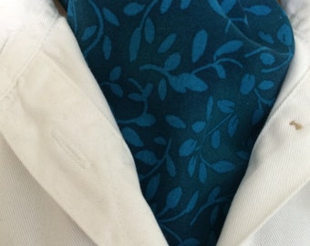 New Ascot Tie Cravat. Light foliage on a teal background. 100% cotton