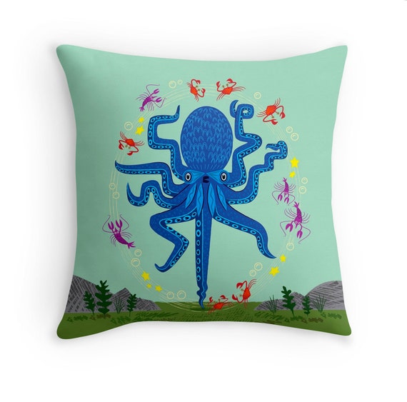 Otto Learns How to Juggle - Children's Throw Pillow / Cushion Cover - Kids Decor - Animal Art - (16" x 16") by Oliver Lake