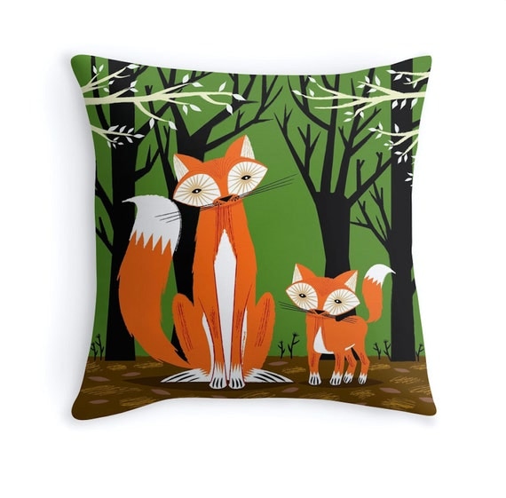 Two Fine Foxes - illustrated Animal - Fox - Throw Pillow / Cushion Cover (16" x 16") iOTA iLLUSTRATION