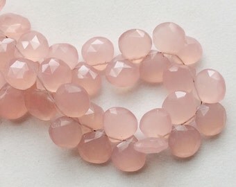Rose Pink Chalcedony, Faceted Heart Beads, Pink Chalcedony Beads, 10mm, 10 Pieces