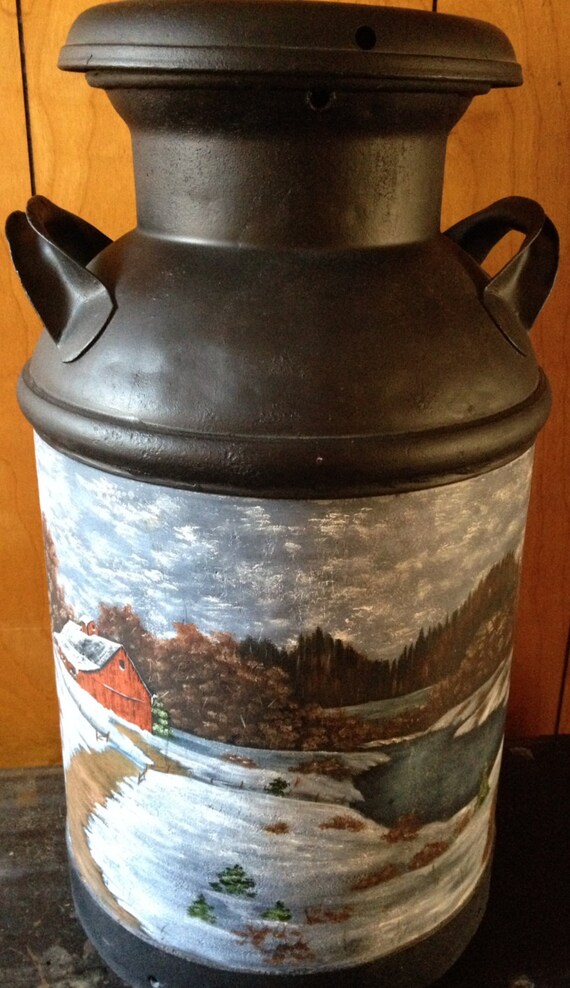 Milk Can Winter Country Farm Metal Art Oil Painting Gift