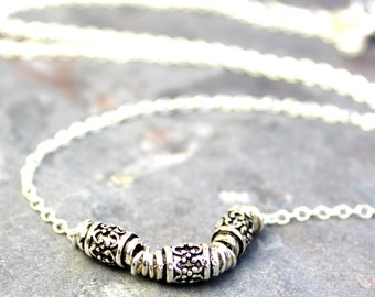 Sterling Silver Necklace Bali Bead Necklace, Delicate Jewelry Necklace Simple Everyday