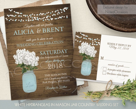 Rustic Mason Jar Wedding Invitation White by NotedOccasions