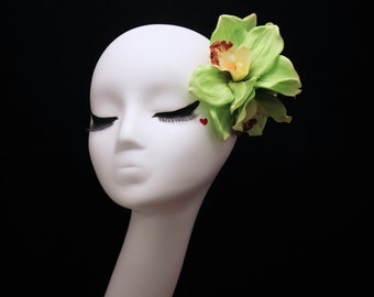 Triple Tropical Cymbidium Orchid Hair Flower Clip -Wedding / Pinup / Rockabilly Hair Accessory