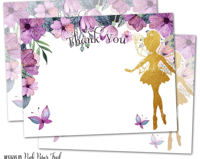 Flower Fairy Thank You Card, Instant Download, Print Your Own