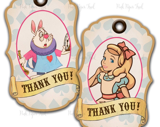 Alice in Wonderland Thank You Tag - Favor Tags - Four Different Tags - Instant Download - Print Your Own