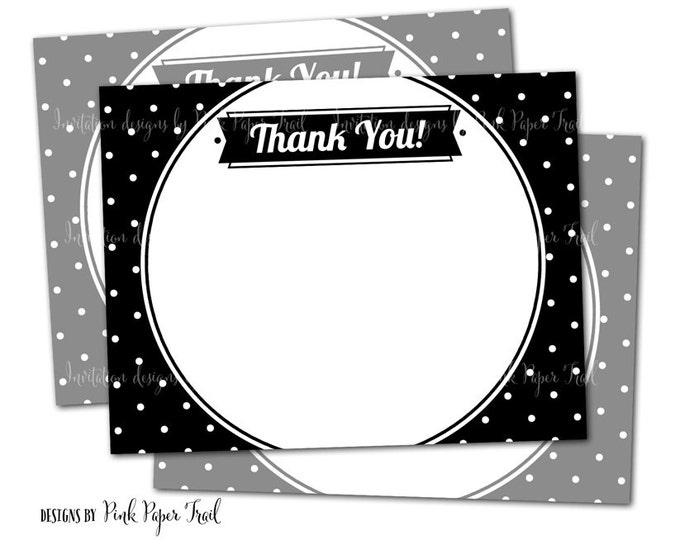 Black and White Polka Dot Thank You Card, Black and White Party, Polka Dot Party, Instant Download, Print your own