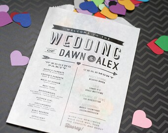 Modern Wedding Program - Confetti or Flower Toss Bag - Printed Bags