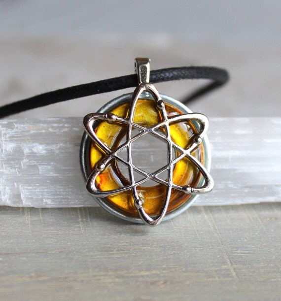 yellow atom necklace science jewelry chemistry necklace