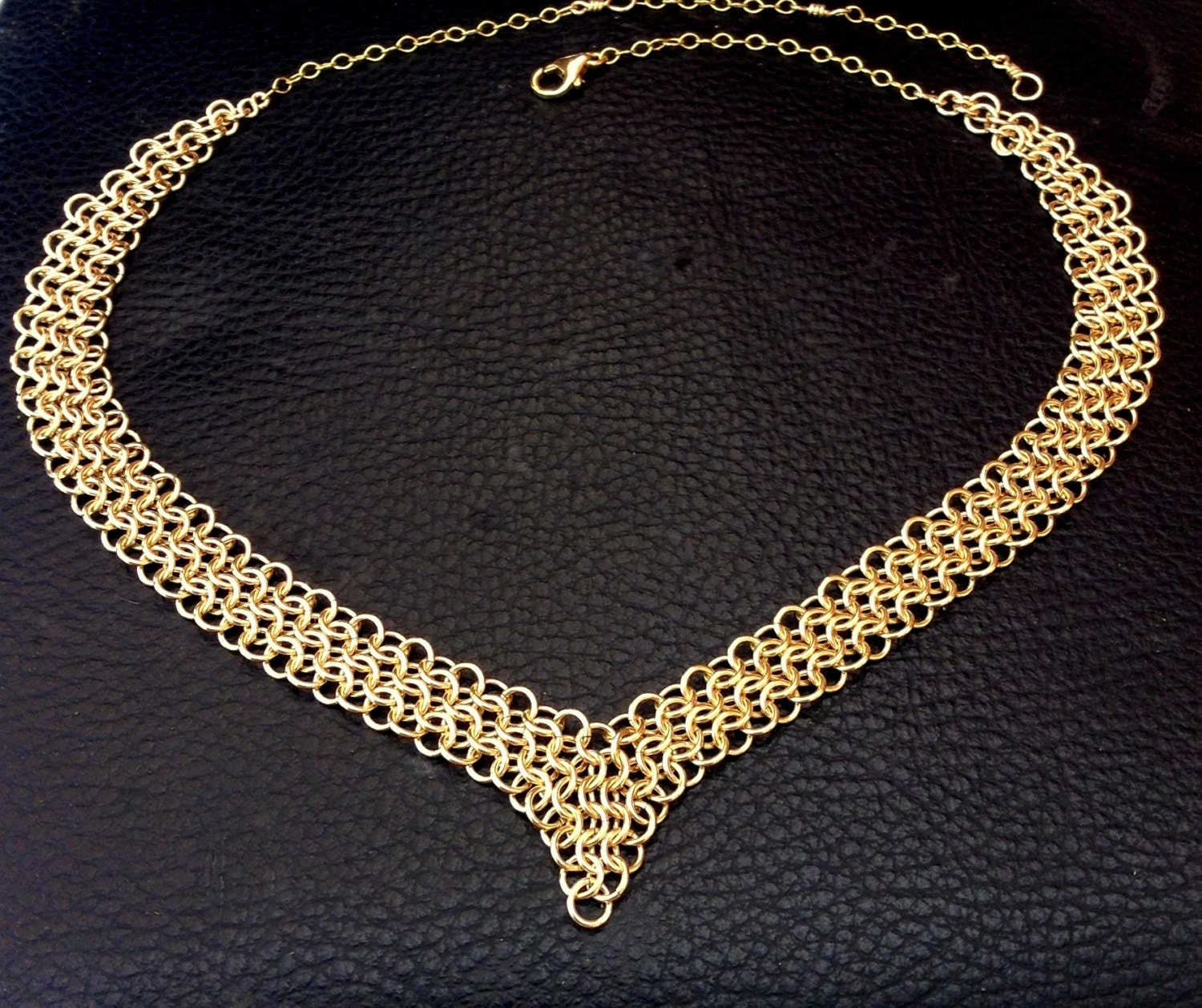 Gold filled chainmail necklace gold mesh necklace gold