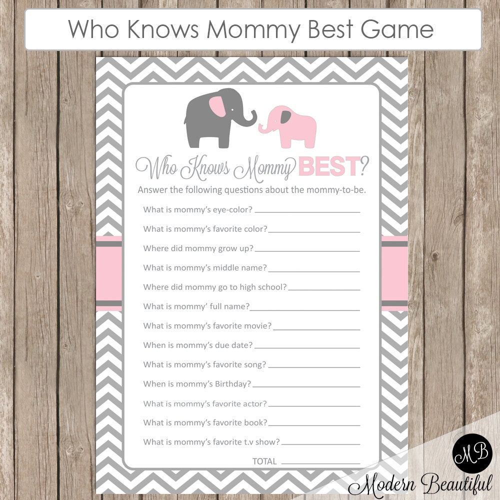 Elephant Baby Shower Game Who Knows Mommy Best Game pe1