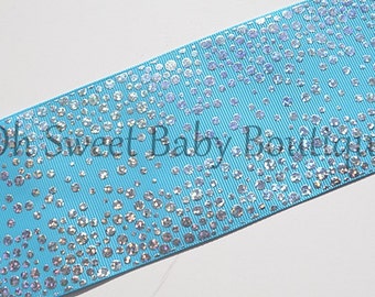 3" Misty Turquoise Silver Holographic Fancy Dot *Cheer Bow Ribbon*