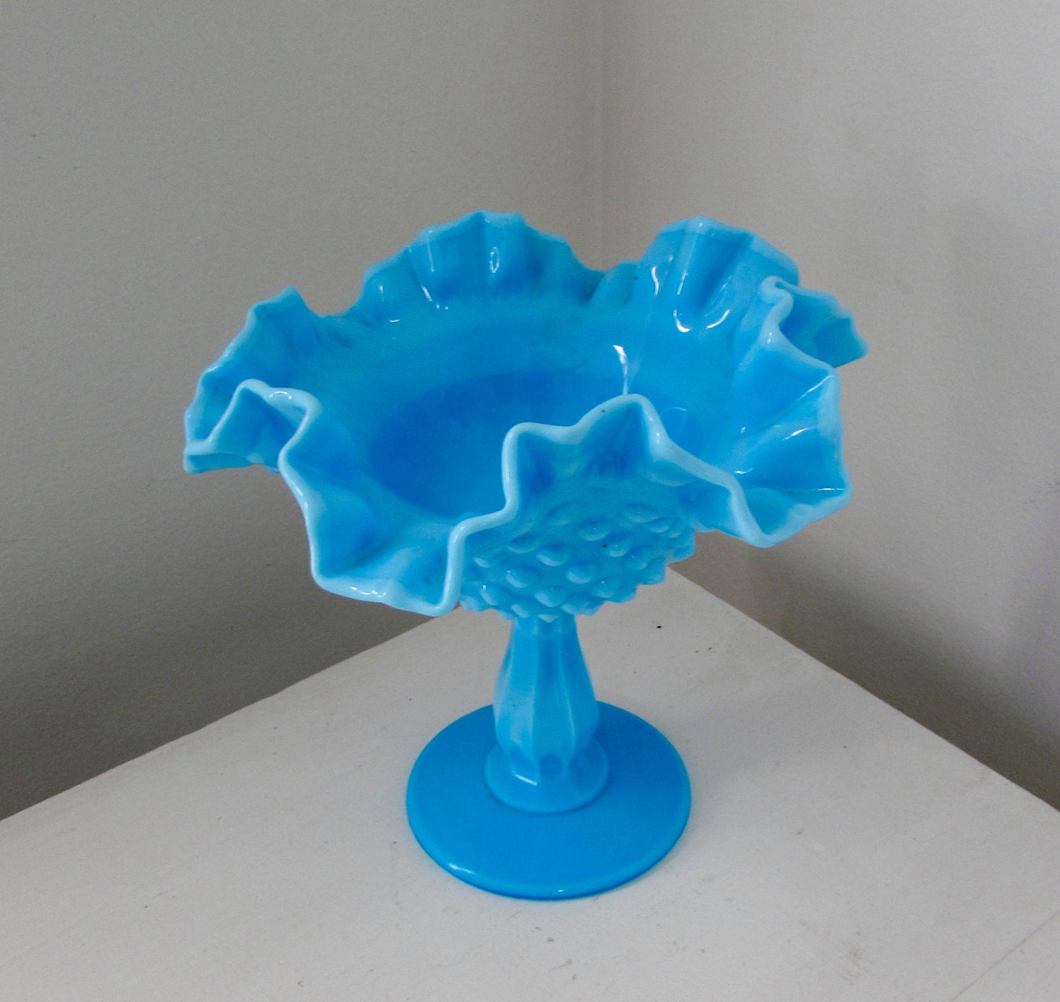 Fenton Blue Milk Glass Compote or Candy Dish by