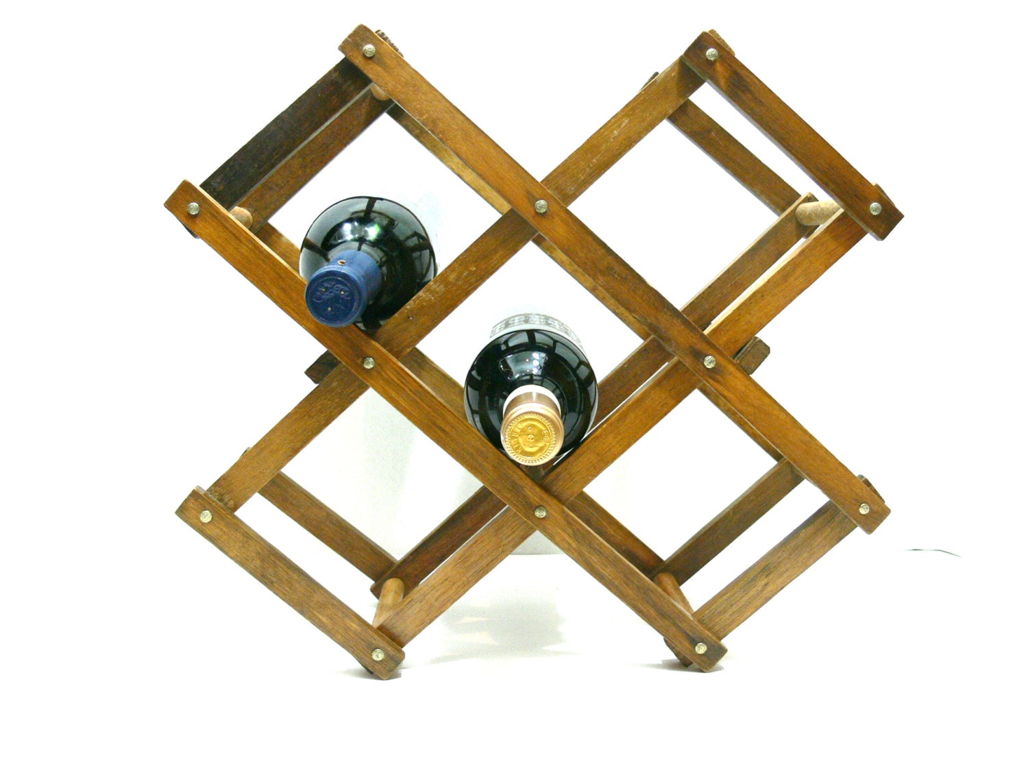 Accordion Wood Wine Rack Vintage Expandable Foldable