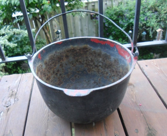 Antique Cast Iron Pot Vintage Rusty Garden Planter Cast