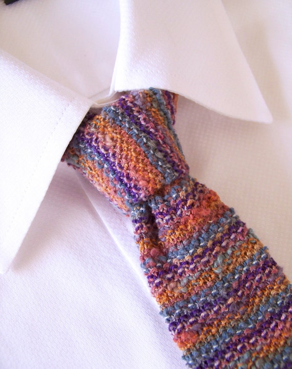 Knit Necktie Hand Knit Necktie Striped Necktie Multicolored
