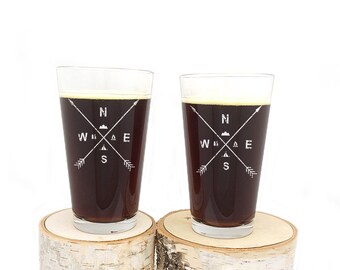 Pint Glasses - Arrow Compass - Screen Printed Glassware Set