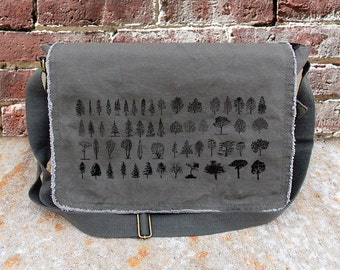 Cotton Canvas Messenger Bag - Tree Diagram - Screen Printed Cotton Canvas Messenger