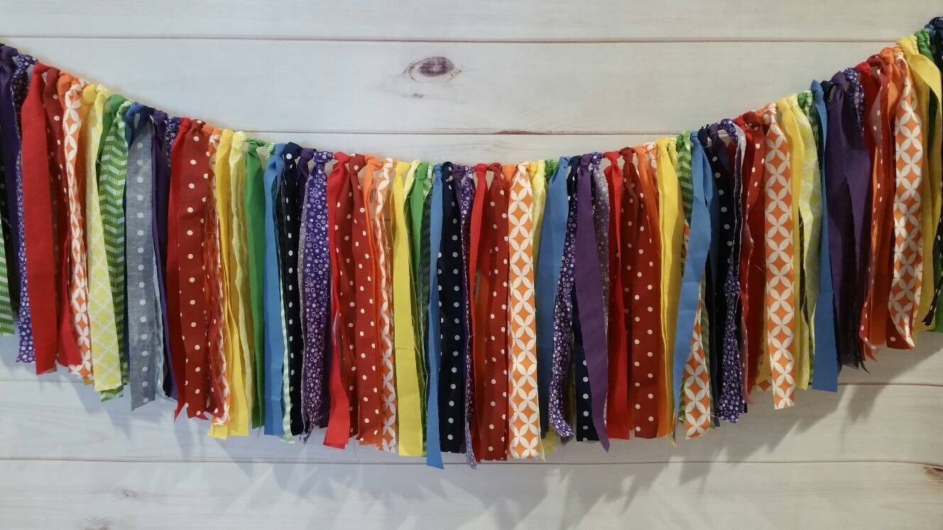 Rainbow Fabric Streamer Garlad Rainbow Birthday Party