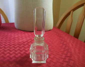 Vintage Glass Clear Perfume Bottle With Ground Stopper 1940s to 1960s Not Perfect Cut Glass Square Vanity Bedroom