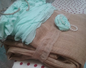 Aqua Burlap Shabby Chic Shower Curtain