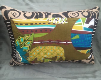 Rhino Pillow - Bright Abstract Decor -One Of A Kind Quilted Pillow