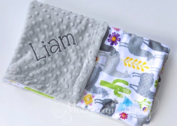 Minky Baby Blanket with Grey Llama Print Gender Neutral